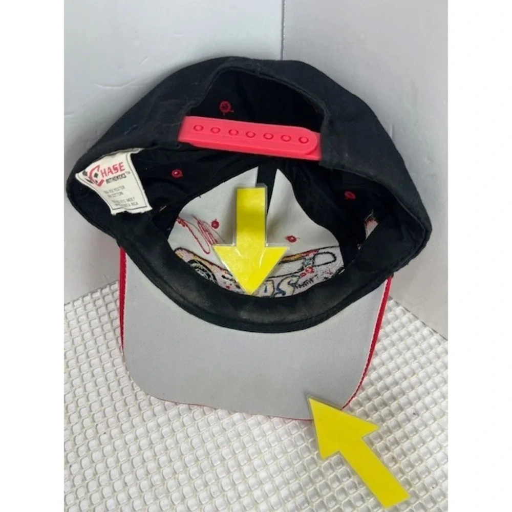 Vtg 90s hat Jurassic Park Jeff Gordon red Cap Ride‎ All Over Logo Movie Nascar